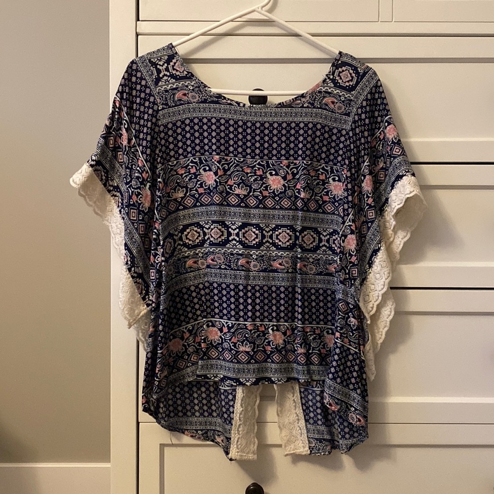 Navy and floral blouse